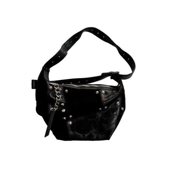 Zadig & Voltaire Le Cecilia Leather Suede Shoulder Bag in Black - Picture 1 of 8